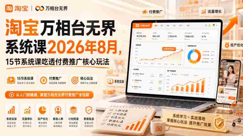 淘宝万相台无界系统课2026年8月，15节系统课吃透付费推广核心玩法-一起发