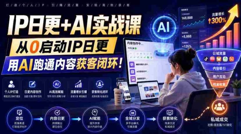 IP日更+AI实战课,从0启动IP日更,IP置顶视频制作+100条选题库搭建+10条日更规划,用AI跑通内容获客闭环!-一起发