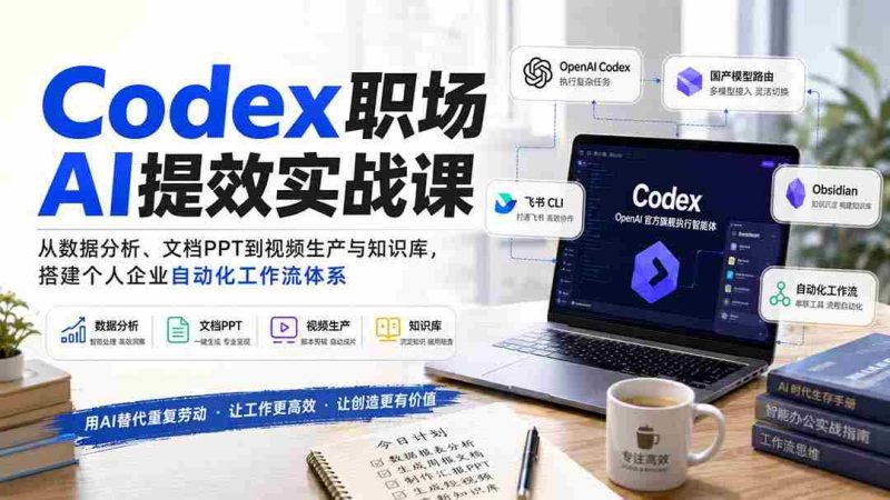 (20057期)Codex职场AI提效实战课:从数据分析、文档PPT到视频生产与知识库,搭建个人企业自动化工作流体系-一起发