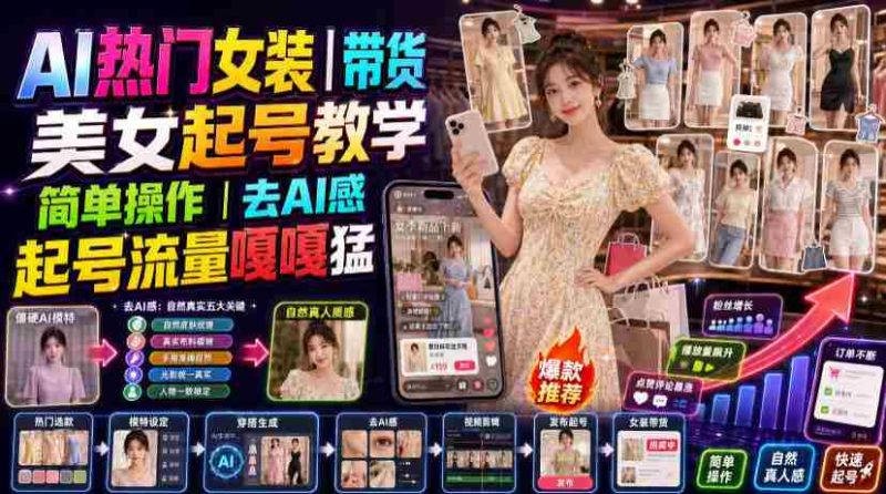 AI热门女装带货丨美女起号教学,简单操作,去AI感,起号流量嘎嘎猛-一起发