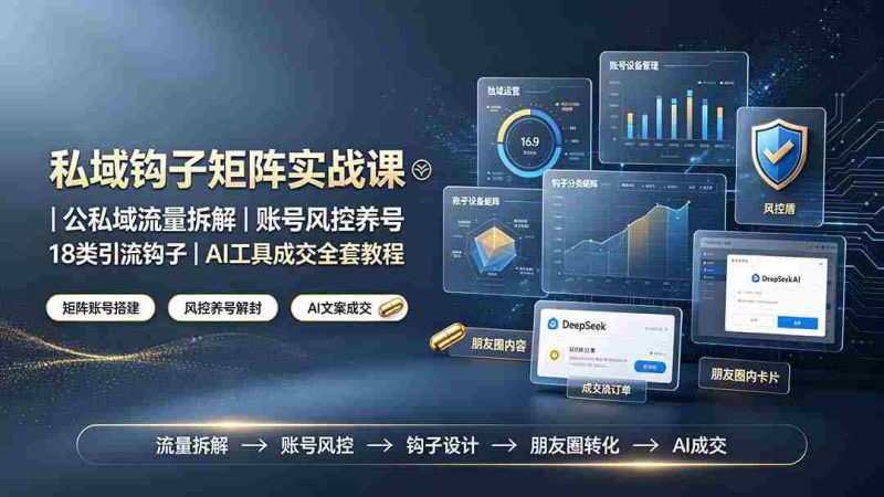 (19321期)私域钩子矩阵实战课〓公私域流量拆解|账号风控养号|18类引流钩子|AI工具成交全套教程-一起发