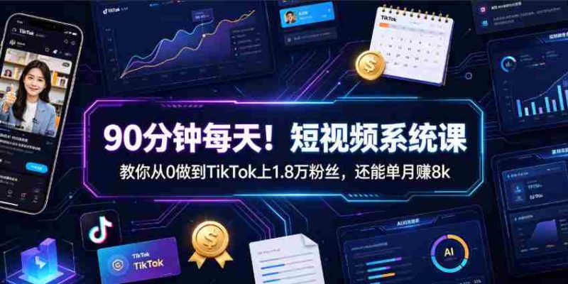 90分钟每天!短视频系统课教你从0做到TikTok上1.8万粉丝,还能单月賺8k【原创双语字幕】-一起发