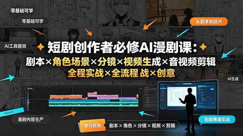 (19459期)短剧创作者必修AI漫剧课:剧本×角色场景×分镜×视频生成×音视频剪辑×全流程实战×创意短片拆解-一起发