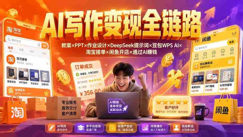 (19561期)2026AI写作变现全链路:教案×PPT×作业设计×DeepSeek提示词×豆包WPS AI×淘宝接单×闲鱼开店×通过AI賺钱-一起发