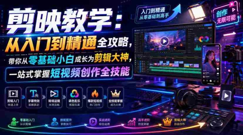 剪映教学：从入门到精通全攻略，带你从零基础小白成长为剪辑大神，一站式掌握短视频创作全技能-一起发