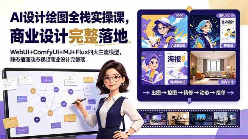 (19244期)AI设计绘图全栈实操课,WebUI+ComfyUI+MJ+Flux四大主流模型,静态插画动态视频商业设计完整落地教程-一起发