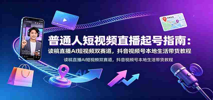 普通人短视频直播起号指南：读稿直播AI短视频双赛道，抖音视频号本地生活带货教程-一起发