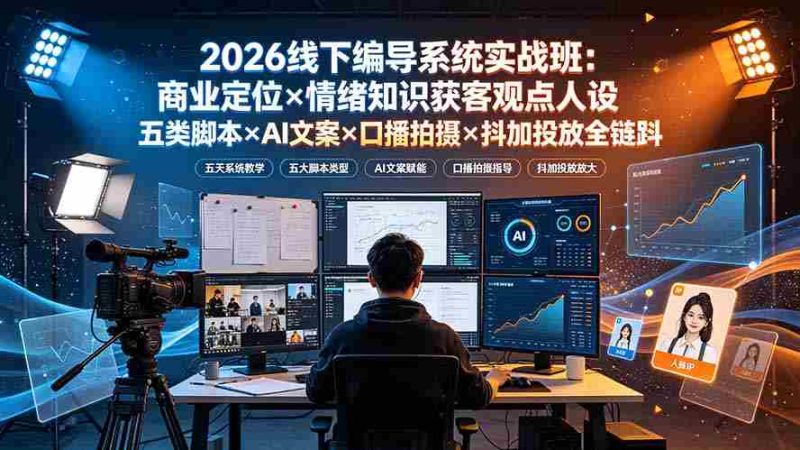 (19501期)2026线下编导系统实战班:商业定位×情绪知识获客观点人设五类脚本×AI文案×口播拍摄×抖加投放全链路-一起发