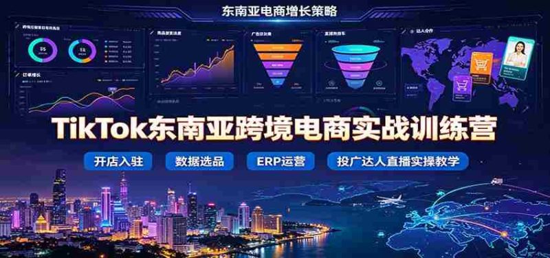 TikTok东南亚跨境电商实战训练营:开店入驻数据选品ERP运营,投广达人直播实操教学-一起发