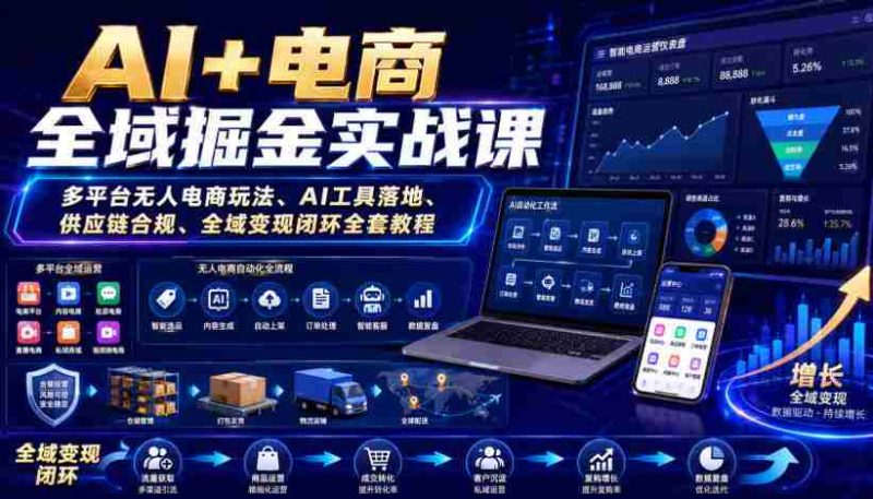 AI+电商全域掘金实战课｜多平台无人电商玩法、AI工具落地、供应链合规、全域变现闭环全套教程-一起发