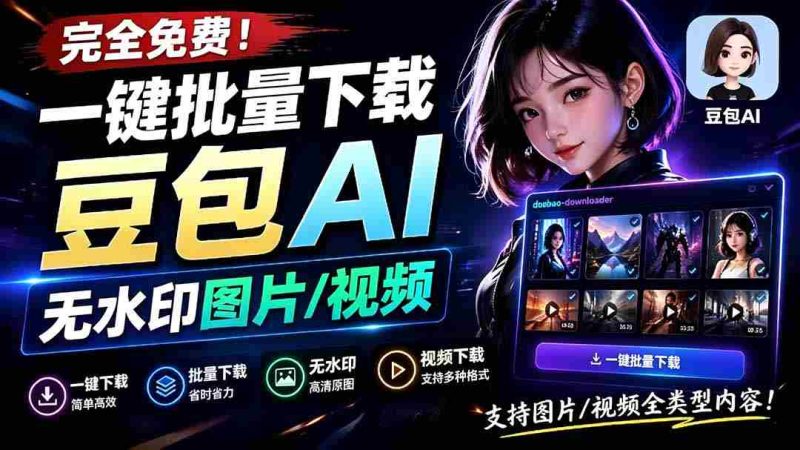 （19355期）Github最新发布！一键批量下载豆包AI无水印图片/视频，简单易用，自动解析提示词，doubao-downloader-一起发