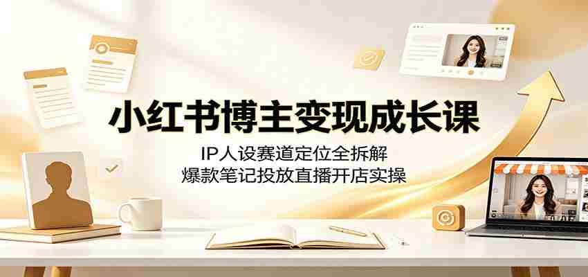 小红书博主变现成长课：IP人设赛道定位全拆解，爆款笔记投放直播开店实操-一起发