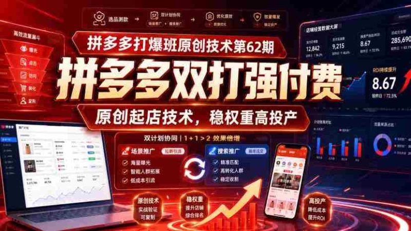 拼多多打爆班原创技术第62期,拼多多双打强付费,原创起店技术,稳权重高投产-一起发