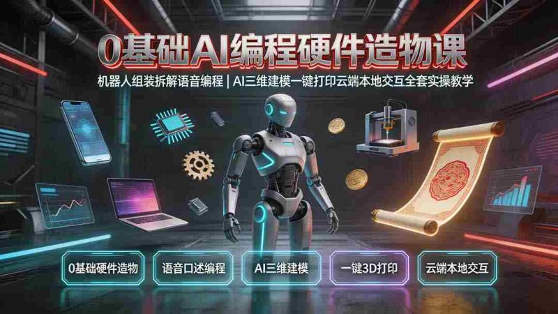 （19612期）0基础AI编程硬件造物课｜机器人组装拆解语音编程，AI三维建模一键打印云端本地交互全套实操教学-一起发