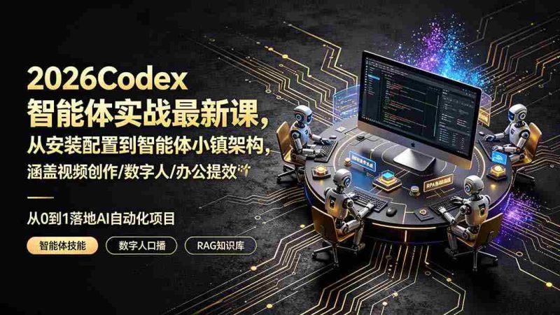 （19237期）2026Codex智能体实战最新课，从安装配置到智能体小镇架构，涵盖视频创作/数字人/办公提效全技能-一起发