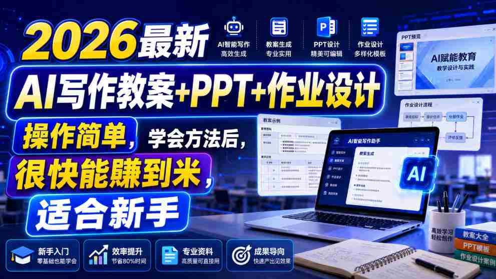 2026最新AI写作教案+PPT+作业设计，操作简单，学会方法后，很快能賺到米，适合新手-一起发