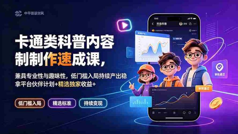 (19234期)卡通类科普内容制作速成课,兼具专业性与趣味性,低门槛入局持续产出稳拿平台伙伴计划+精选独家收益-一起发