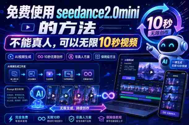 免费使用seedance2.0mini的方法，不能真人，可以无限10秒视频，9图+3音频参考-一起发