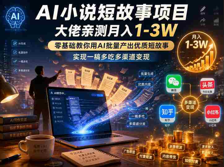 AI小说短故事项目,大佬亲测月入1-3W,零基础教你用AI批量产出优质短故事,实现一稿多吃多渠道变现(更新0824)-一起发