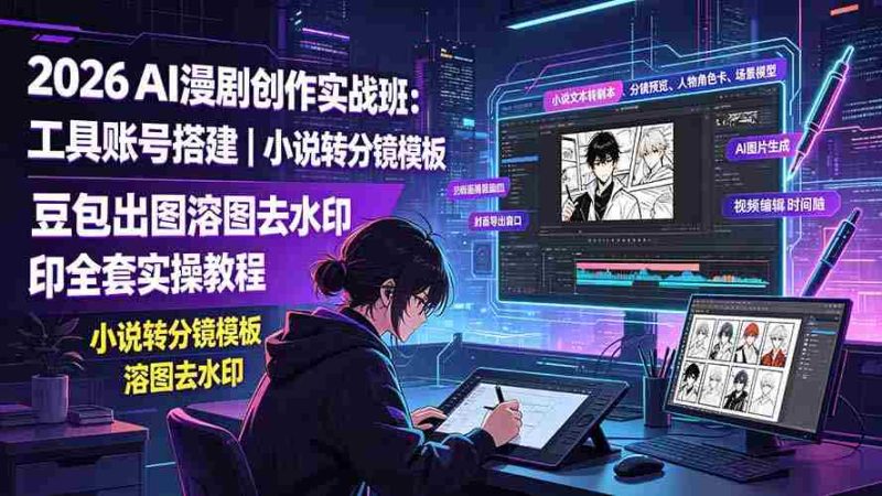 (19433期)2026AI漫剧创作实战班:工具账号搭建|小说转分镜模板|豆包出图溶图去水印全套实操教程-一起发