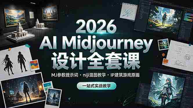 (19209期)2026 AI Midjourney设计全套课,MJ参数提示词niji混图教学,IP建筑游戏原画一站式实战教学-一起发