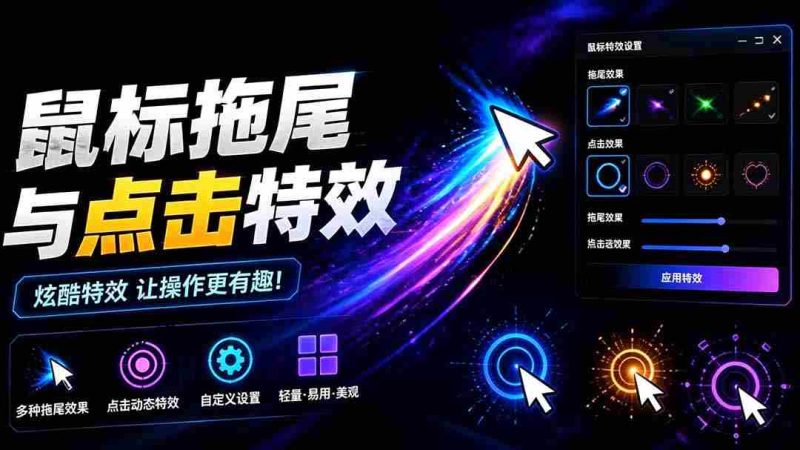 （19356期）Windows特效小工具！一键给你的鼠标添加拖尾与点击动态特效，吾爱出品，免费使用 Mouse Trail-一起发