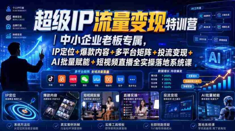超级IP流量变现特训营|中小企业老板专属,IP定位+爆款内容+多平台矩阵+投流变现+AI批量赋能+短视频直播全实操落地系统课-一起发