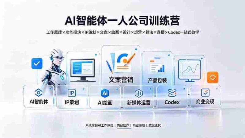 (19502期)AI智能体一人公司训练营:工作原理×功能模块×IP策划×文案×绘画×设计×运营×算法×直播×Codex一站式教学-一起发