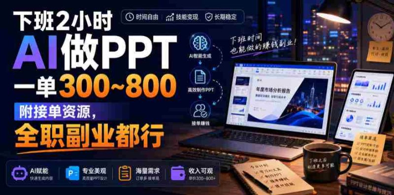 下班2小时AI做PPT，一单300~800，附接单资源，全职副业都行【揭秘】-一起发