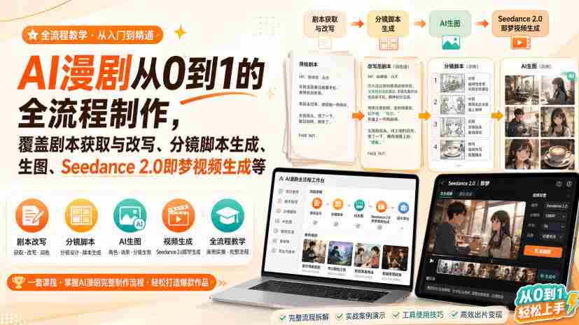 AI漫剧从0到1的全流程制作,覆盖剧本获取与改写、分镜脚本生成、角色场景生图与三视图、Seedance 2.0即梦视频生成(PDF版)