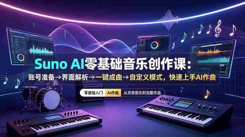 (19264期)Suno AI零基础音乐创作课:账号准备→界面解析→一键成曲→自定义模式,快速上手AI作曲-一起发