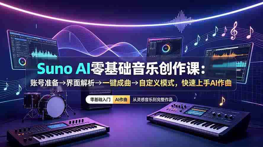 （19264期）Suno AI零基础音乐创作课：账号准备→界面解析→一键成曲→自定义模式，快速上手AI作曲-一起发