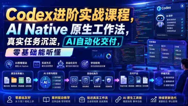 Codex进阶实战课|AI Native原生工作法,22节真实任务落地,从配置到AI自动化交付全链路教程-一起发