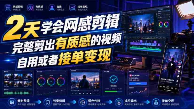 2天学会网感剪辑,完整剪出有质感的视频,自用或者接单变现-一起发