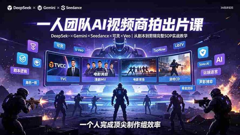 (19417期)一人团队AI视频商拍出片课:DeepSeek×Gemini×Seedance×可灵×Veo,从剧本到剪辑完整SOP实战教学-一起发