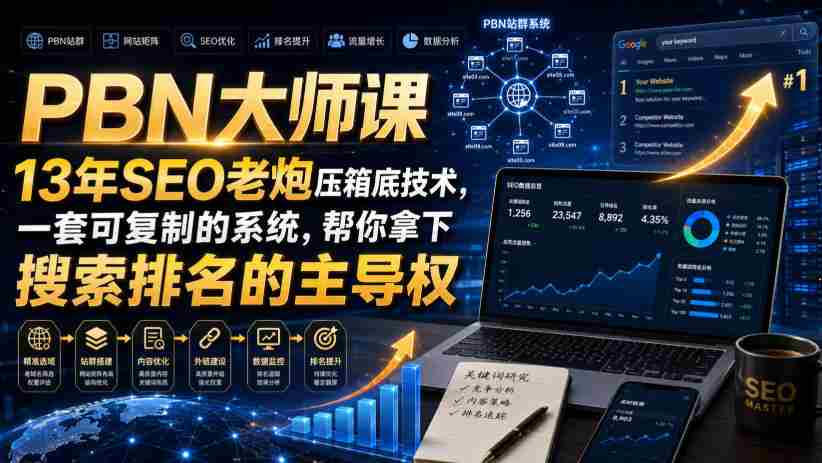 PBN大师课13年SEO老炮压箱底技术,一套可复制的系统,帮你拿下搜索排名的主导权【原创双语字幕】