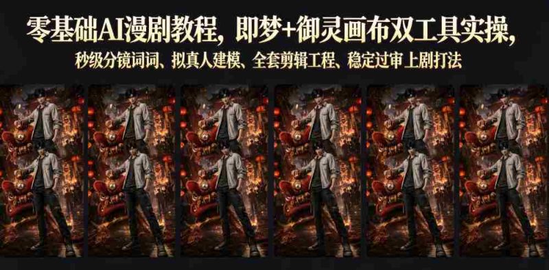 零基础AI漫剧教程,即梦+御灵画布双工具实操,秒级分镜提示词、拟真人建模、全套剪辑工程、稳定过审上剧打法-一起发