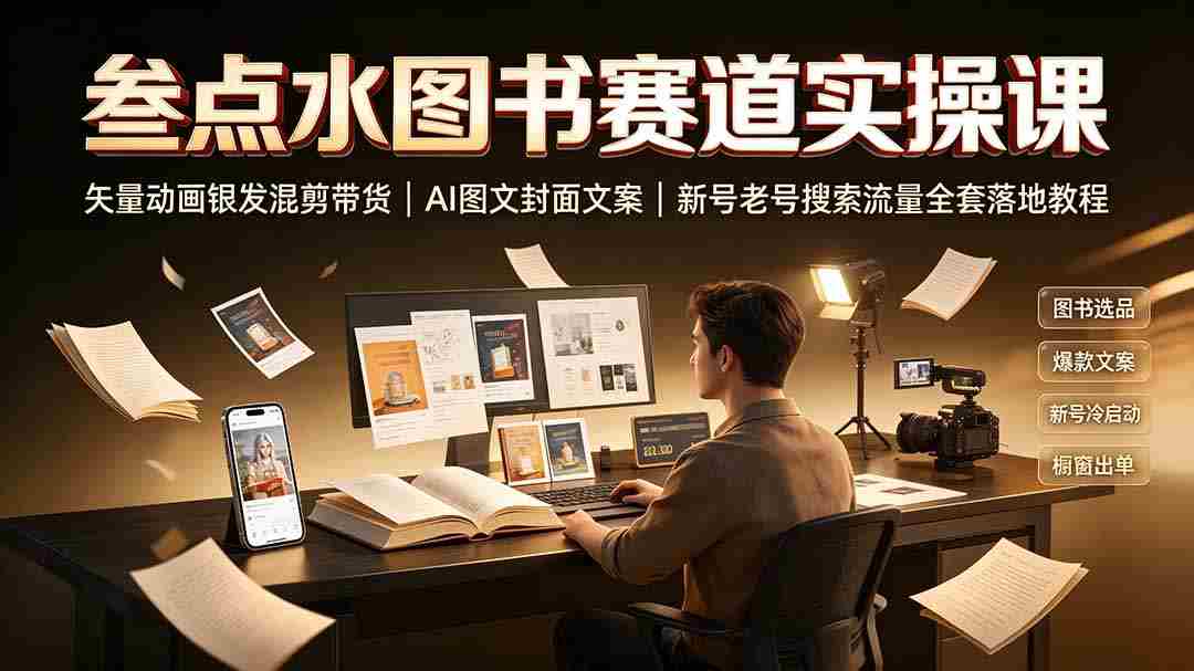 （19613期）叁点水图书赛道实操课｜矢量动画银发混剪带货，AI图文封面文案，新号老号搜索流量全套落地教程-一起发
