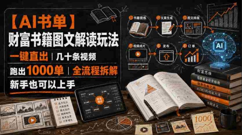 【AI书单】财富书籍图文解读玩法,一键直出,几十条视频,跑出1000单,全流程拆解,新手也可以上手-一起发