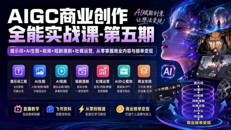 (19753期)AIGC商业创作全能实战课-第五期:提示词+AI生图+视频+短剧漫剧+社媒运营,从零掌握商业内容与接单变现-一起发