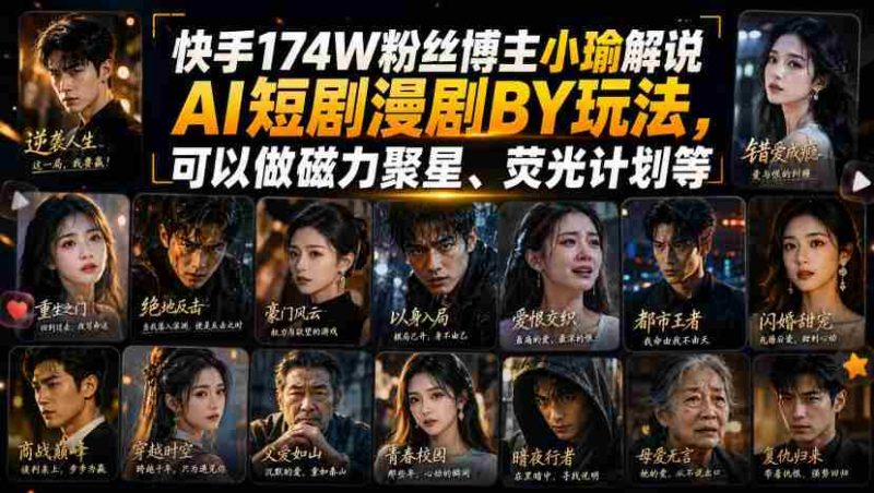 快手174W粉丝博主小瑜解说AI短剧漫剧搬运玩法，可以做磁力聚星、荧光计划等-一起发