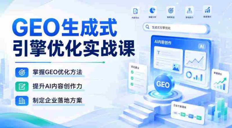 GEO生成式引擎优化实战课,掌握GEO优化方法,提升AI内容创作力,制定企业落地方案-一起发