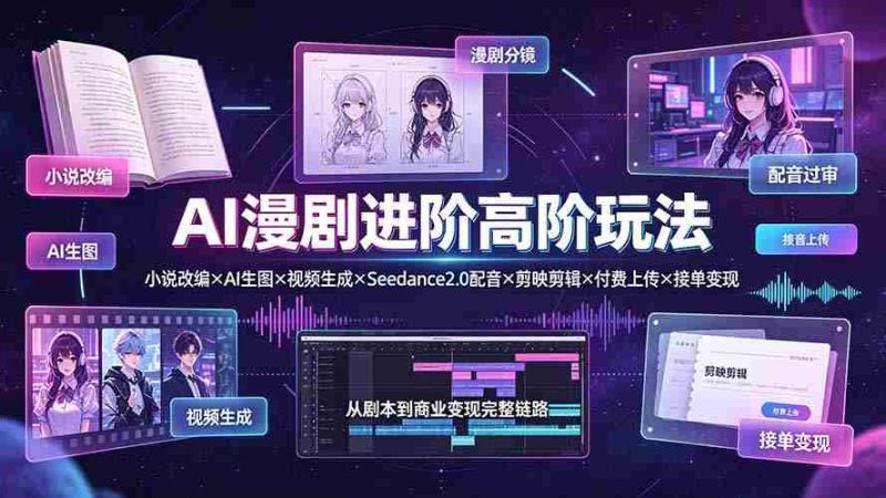 (19430期)AI漫剧进阶高阶玩法:小说改编×AI生图×视频生成×Seedance2.0配音×剪映剪辑×付费上传×接单变现-一起发