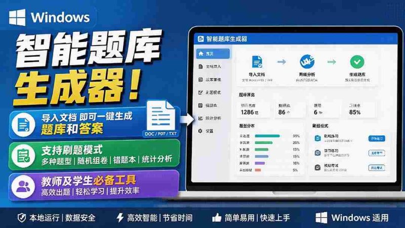 (19855期)Windows 智能题库刷题软件!导入文档一键生成题库和答案,并支持刷题模式,教师及学生必备工具 原创-一起发