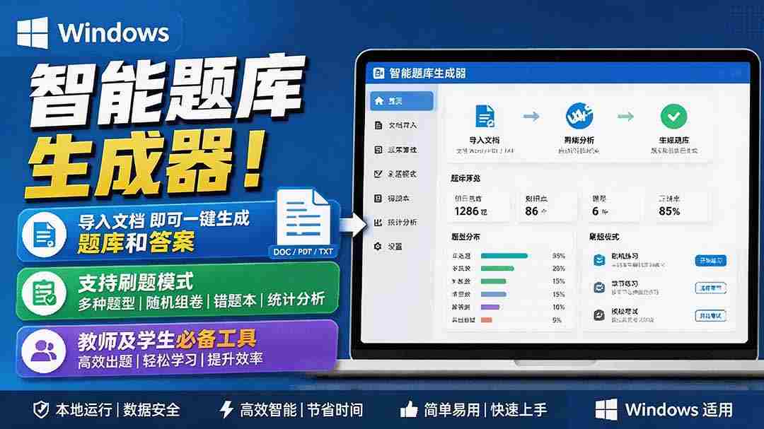 （19855期）Windows 智能题库刷题软件！导入文档一键生成题库和答案，并支持刷题模式，教师及学生必备工具 原创-一起发