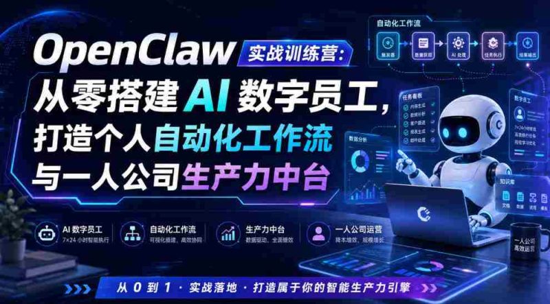OpenClaw实战训练营:从零搭建AI数字员工,打造个人自动化工作流与一人公司生产力中台-一起发