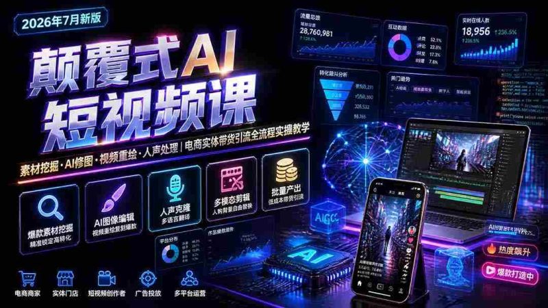 (19630期)颠覆式AI短视频课|素材挖掘,AI修图,视频重绘,人声处理|电商实体带货引流全流程实操教学-一起发