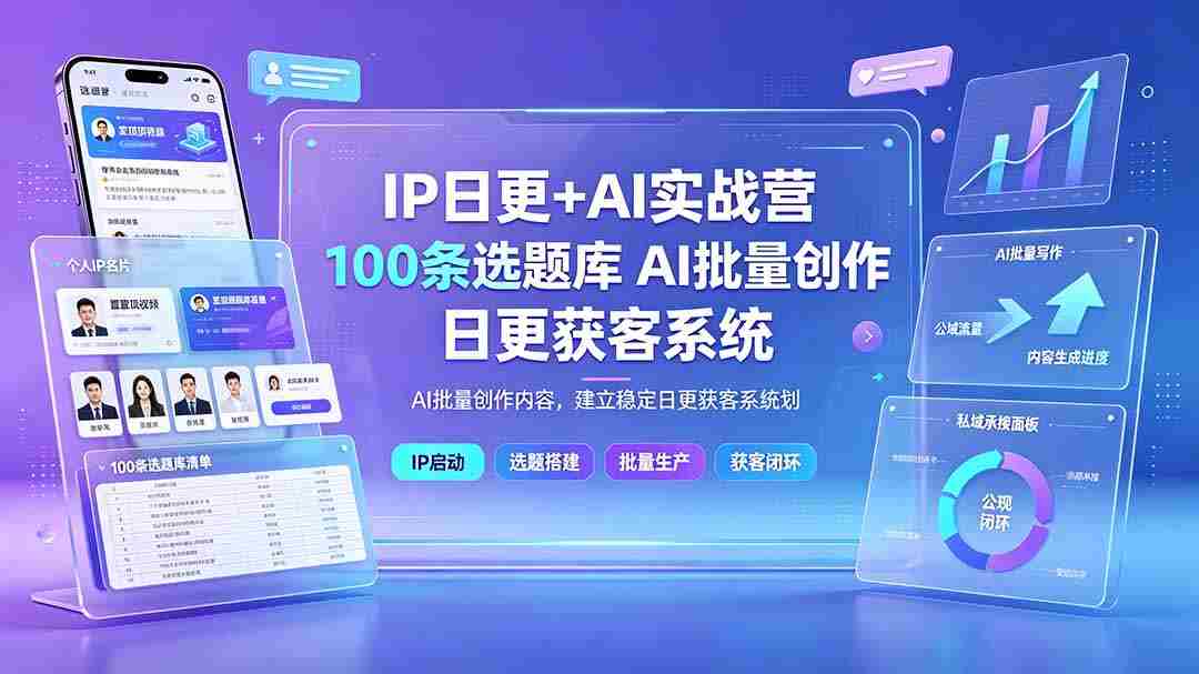 （19353期）IP日更+AI实战营：IP置顶视频制作×100条选题库搭建×10条日更规划，AI批量创作内容，建立稳定日更获客系统-一起发
