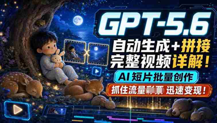 GPT-5.6自动生成+拼接完整视频详解,AI短片批量创作,抓住流量迅速变现!-一起发