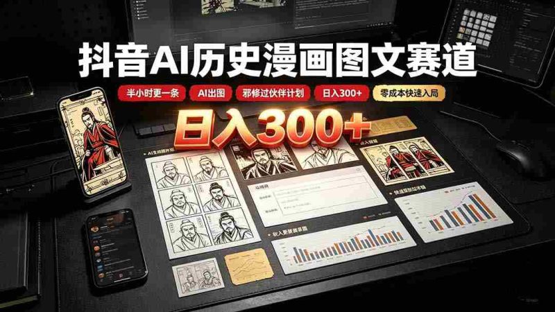 (19498期)抖音AI历史漫画图文赛道:半小时更一条×AI出图×邪修过伙伴计划×日入300+,零成本快速入局-一起发